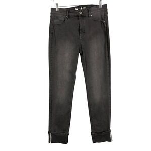 WHBM Jeans Womens 8 Black Charcoal Wash Slim Ankle Rhinestone Cuff Modern 32x28‎